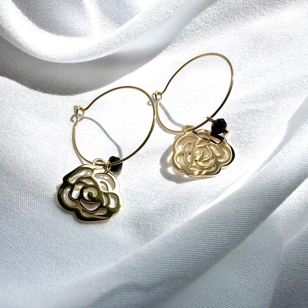 Roses stainless steel hoop earrings